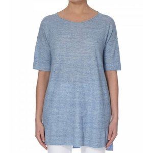 Eileen Fisher Sky Blue Short Sleeve Knit Lightweight Tunic Sweater Size Medium